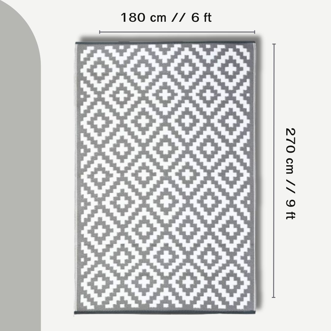 Outdoor Area Rug Mat Reversible and Waterproof Made with Recycled Plastic Straws for patios, Outdoors, Camping, Balcony, Deck, RV