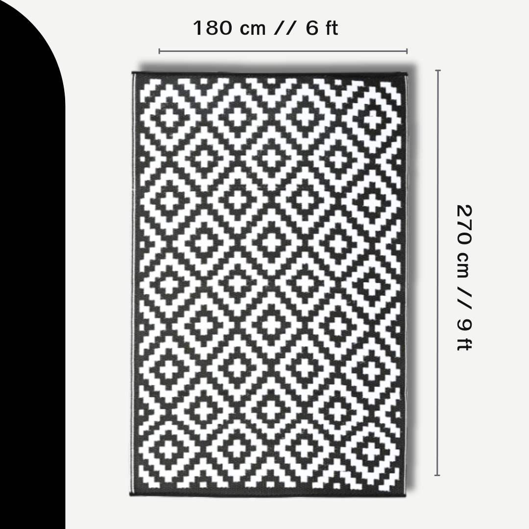 Outdoor Area Rug Mat Reversible and Waterproof Made with Recycled Plastic Straws for patios, Outdoors, Camping, Balcony, Deck, RV