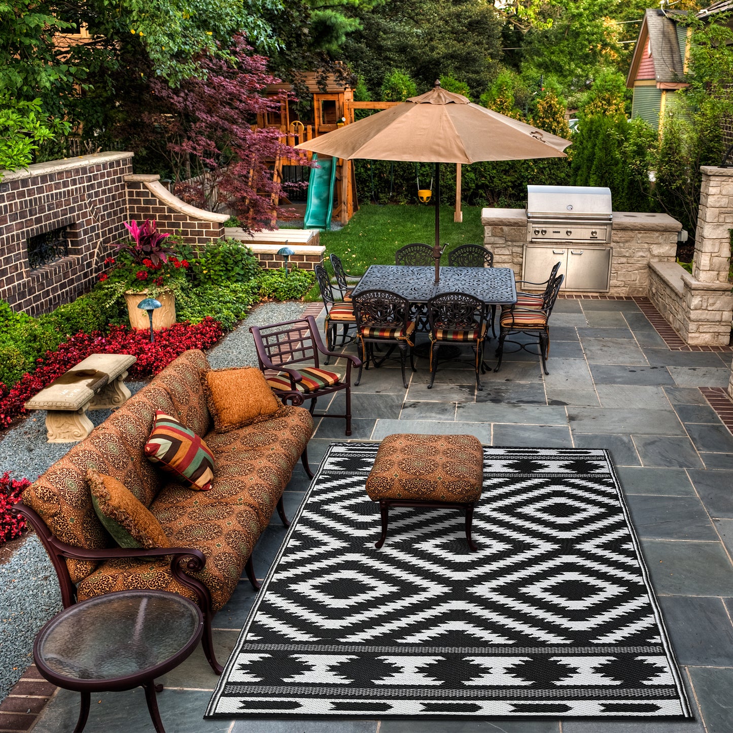 Tribal Indoor/Outdoor Patio Rug For Patio, Deck, Office, Living Room